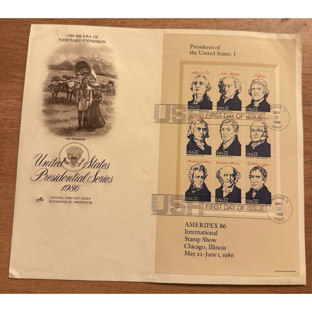 US FDC 1986 Presidents 4 Souvenir Sheets 36 Stamps‎ 4 Large Envelopes Artcraft |